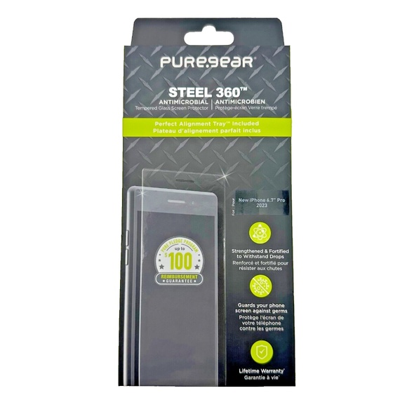 PureGear Steel 360 Tempered Glass Screen Protector for iPhone 14 Pro Max - Clear - Picture 2 of 5